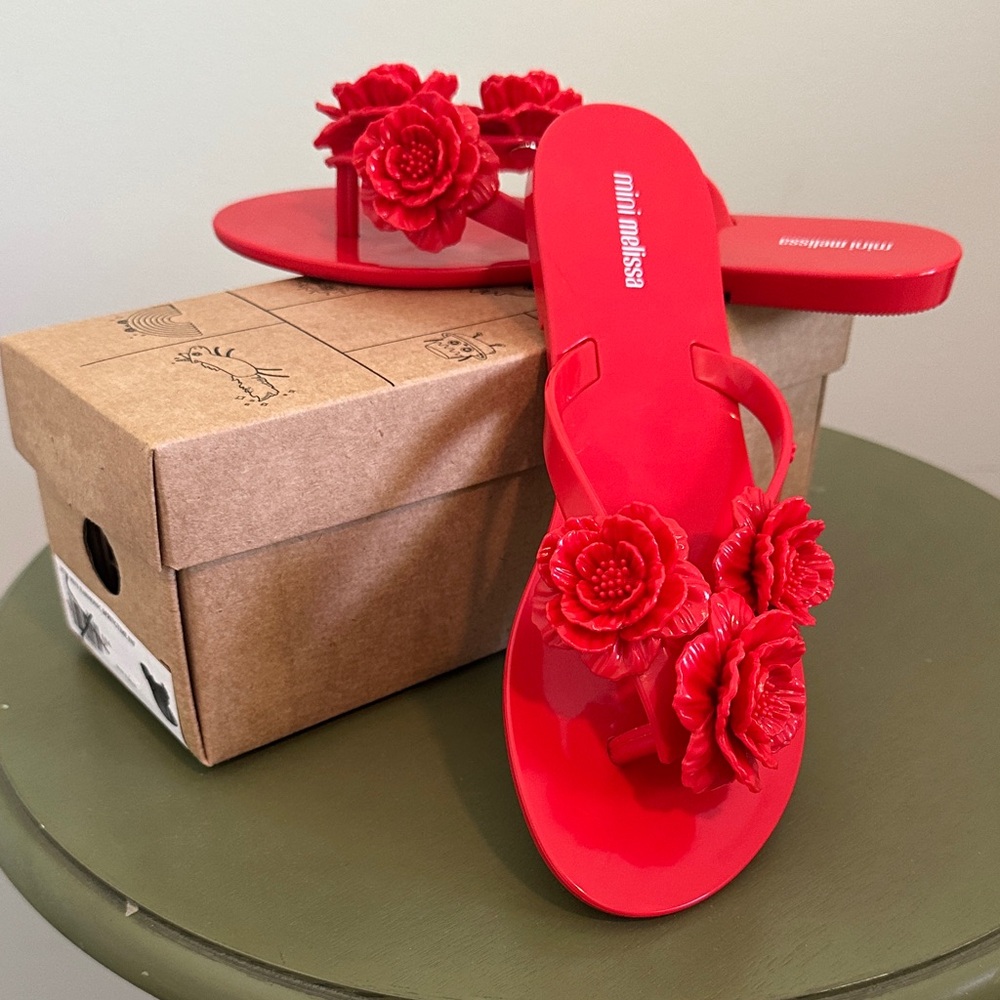 Mini Melissa Kids Bright Red Flower Sandals